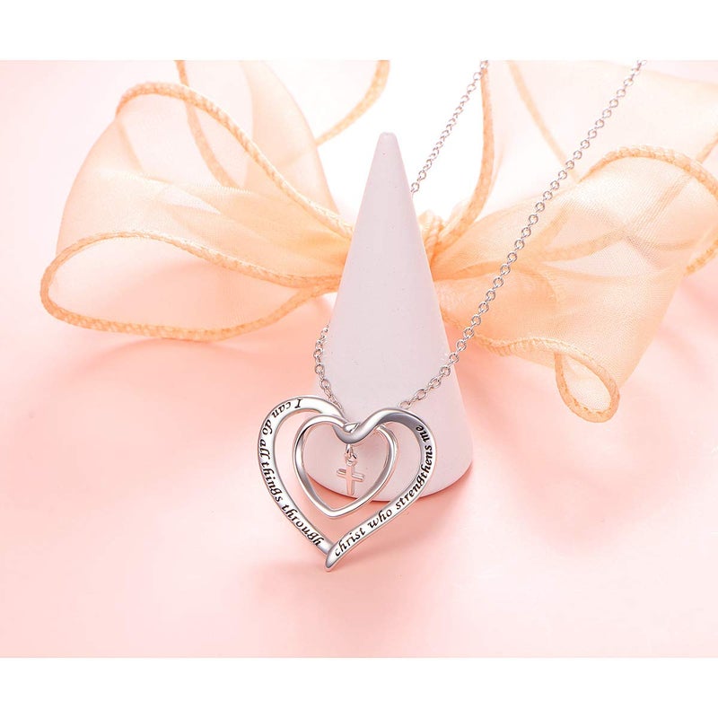 DAOCHONG S925 Sterling Silver Cross Heart Inspirational Christian Faith Bible Verse Pendant Necklace for Women Teen - Image 4